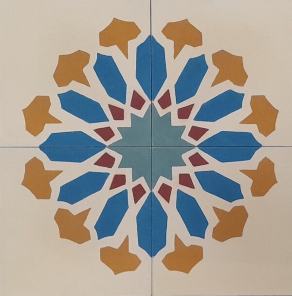 Carreau Ciment Écru+Ocre+Bleu+Rouge+Vert motif Mosaïque
20x20 cm - ép. 16 mm