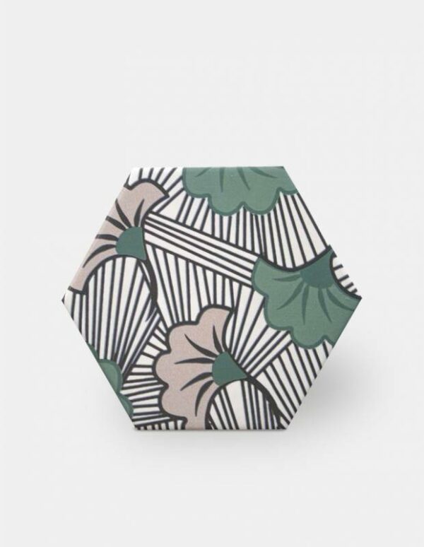 Grès cérame Blanc Rose Vert Motif Carreau Ciment
Hex 14x16 cm - ép. 10 mm