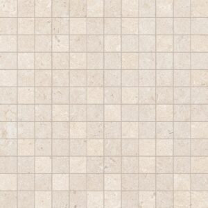 Mosaïque 2,5x2,5 Faïence Blanc cassé Effet travertin 
Trame filet 30x30 cm - ép. 10 mm