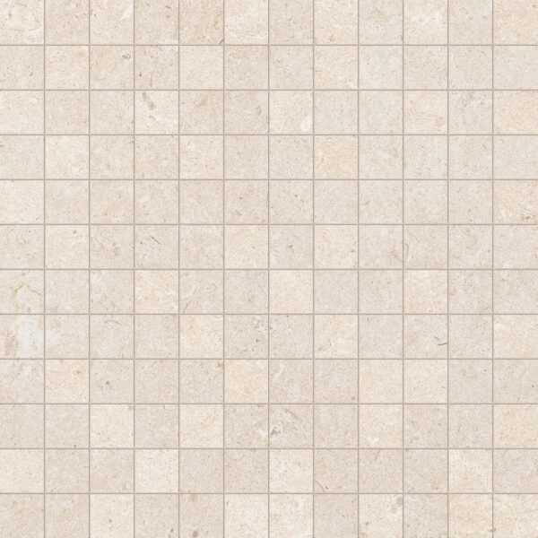 Mosaïque 2,5x2,5 Faïence Blanc cassé Effet travertin 
Trame filet 30x30 cm - ép. 10 mm