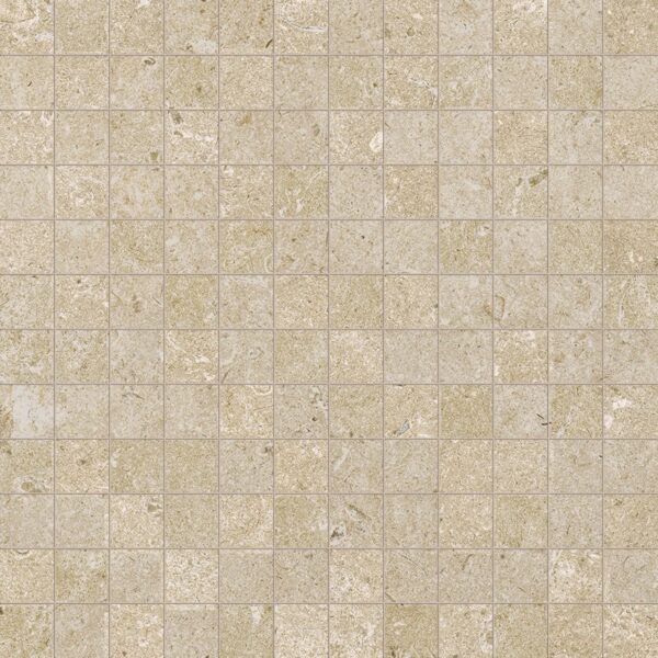 Mosaïque 2,5x2,5 Faïence Grège Effet travertin 
Trame filet 30x30 cm - ép. 10 mm