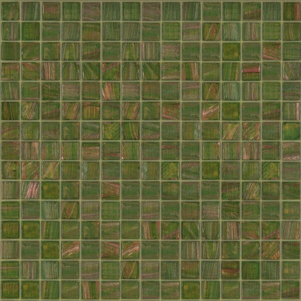 Mosaique 2x2 Pâte de verre Vert et Or
Trame filet 32x32 cm - ép. 4mm