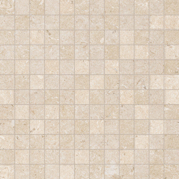 Mosaïque 2,5x2,5 Faïence Beige Effet travertin 
Trame fillet 30x30 cm - ép. 10 mm